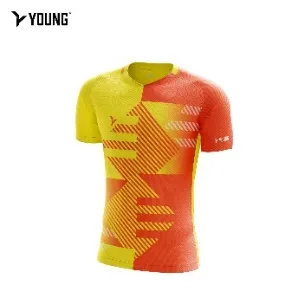 Young Tournament Men Fresco 7 Shirt Quickdry Badminton Short Sleeve Jersey Sportwear Breathable Sport Navy/yellow    