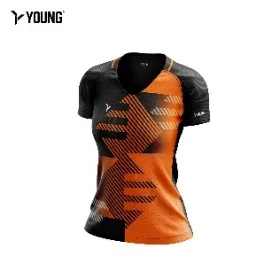Young Women Fresco 7 Fit Cutting Badminton Shirt Quickdry Tournament Jersey Breathable Sport Black/orange