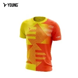 Young Fresco 7 Roundneck Stretchable Unisex Badminton Shirt Quickdry Jersey Breathable Yellow/red 