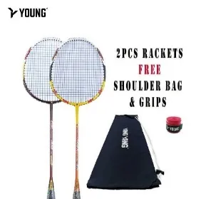 Combo Set Rackets 2pcs Free Shoulder Bag + Grip Racquet Badminton