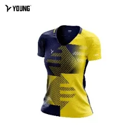 Young Women Fresco 7 Fit Cutting Badminton Shirt Quickdry Tournament Jersey Breathable Sport Navy/yellow