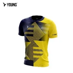 Young Fresco 7 Roundneck Stretchable Unisex Badminton Shirt Quickdry Jersey Breathable Navy/yellow   